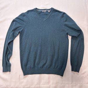 V Neck sweater, dark teal color, cotton poly blend